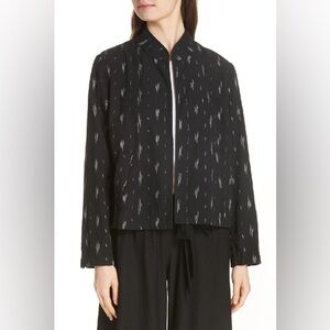 Eileen Fisher Black Ikat Patterned Organic Cotton Long Sleeve Jacket Size L